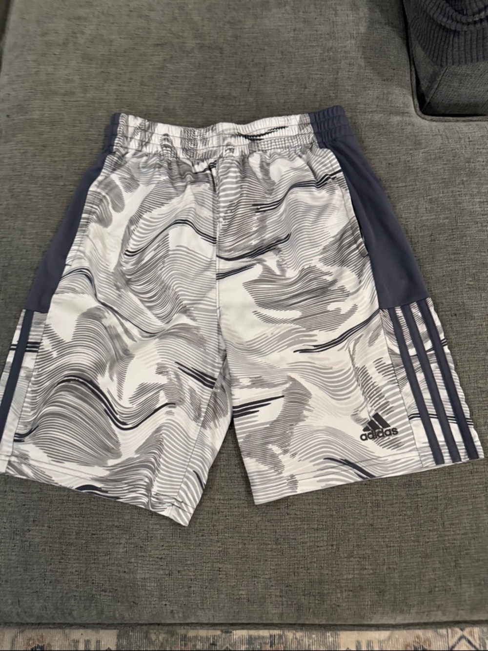 adidas Boys White & Gray Wave-Print Athletic Shorts